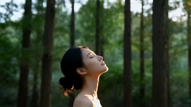  森林中仰头的女子1899#横屏 	 