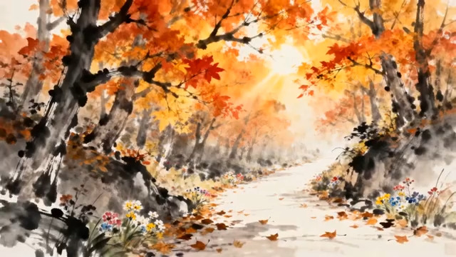  秋日枫林小道风景1780#横屏 	 -