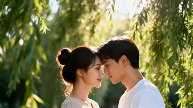  情侣树下浪漫对视1777#横屏 	 