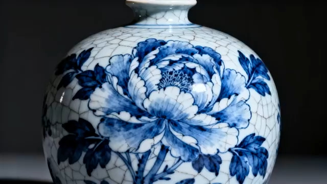  青花瓷牡丹瓶特写1736#横屏 	 