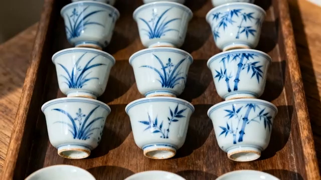  青花瓷茶杯特写1734#横屏 	 