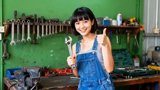  汽修女工竖大拇指点赞1711#横屏 	 