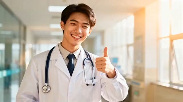  男医生竖大拇指微笑1626#横屏 	 -