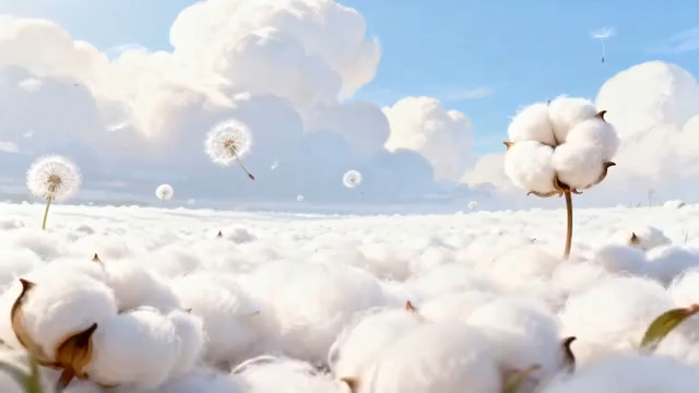  棉花田与蒲公英随风飘1571#横屏 	 