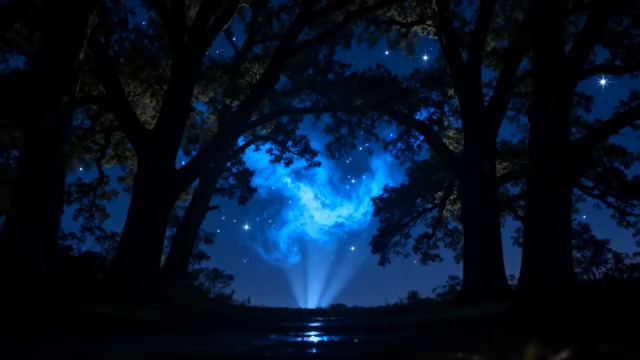  梦幻蓝雾森林夜景1564#横屏 	 