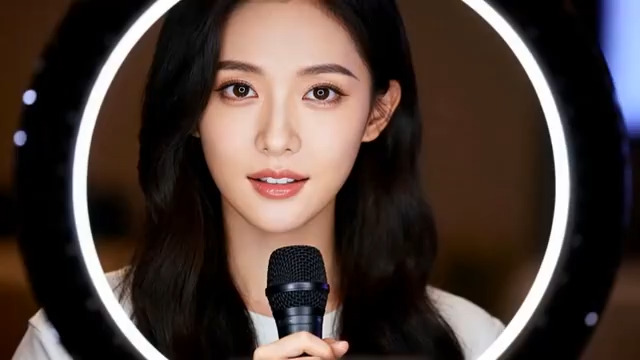  美女手持麦克风讲话1539#横屏 	 