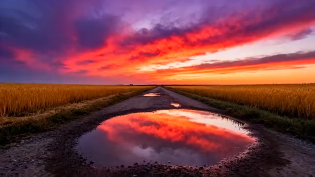  麦田晚霞倒影1529#横屏 	 