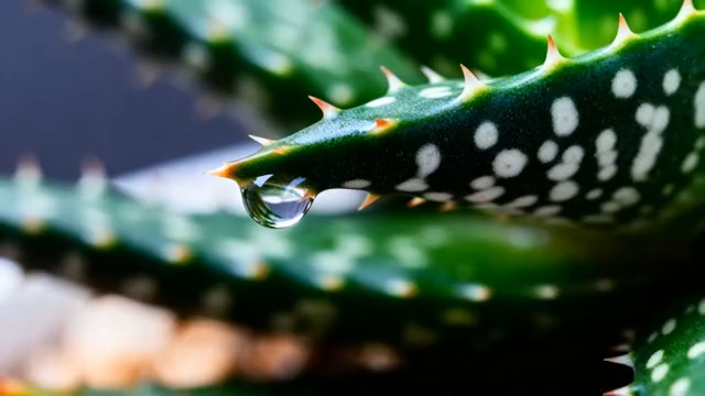  芦荟叶片滴水特写1483#横屏 	 -