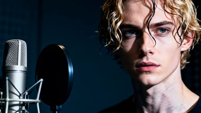  录音棚金发男性特写1485#横屏 	 