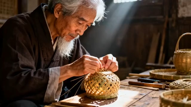  老手艺人编织竹灯笼1460#横屏 	 - 