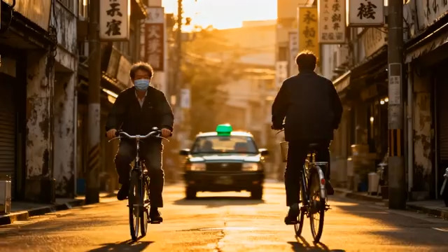  老街道骑单车的人1439#横屏 	 