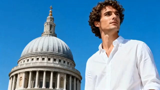  蓝天下的欧式建筑与男子1416#横屏 	 