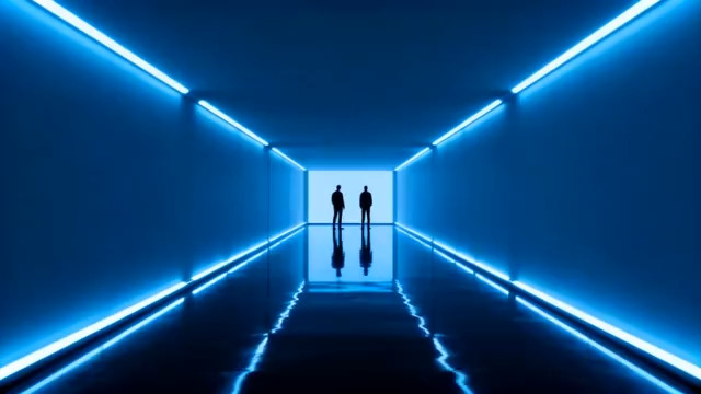  蓝色霓虹隧道 人影穿行1398#横屏 	 