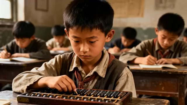  课堂上使用算盘的小学生1354#横屏 	 