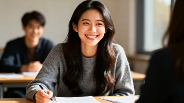  课堂上的微笑女生1349#横屏 	 -