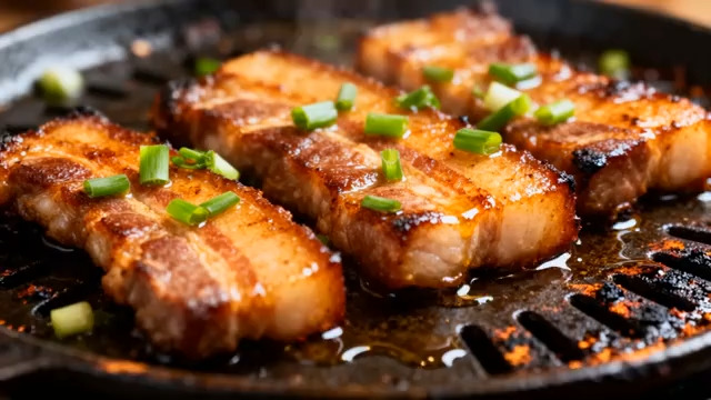  烤五花肉特写镜头1304#横屏 	 