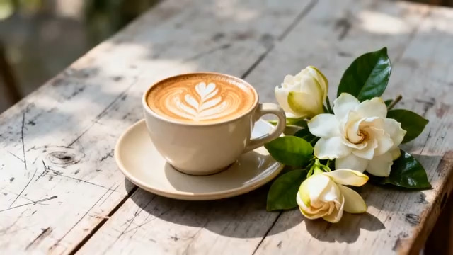  咖啡与茉莉花静物特写1300#横屏 	 