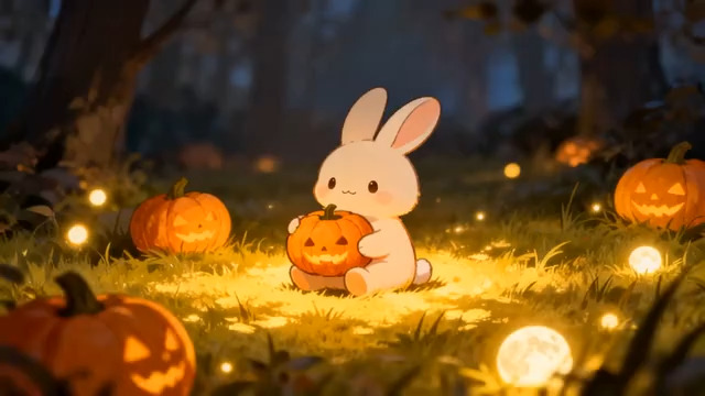  卡通兔子抱南瓜灯笼1301#横屏 	 - 