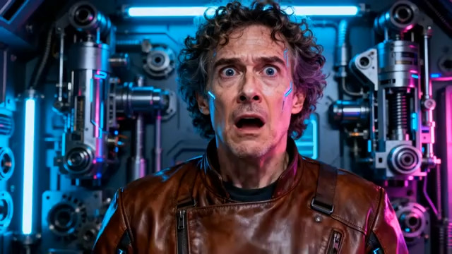  机械背景惊恐表情特写1024#横屏 	 -