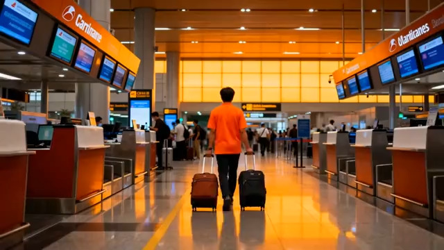  机场大厅旅客拉行李箱背影1016#横屏 	 - 