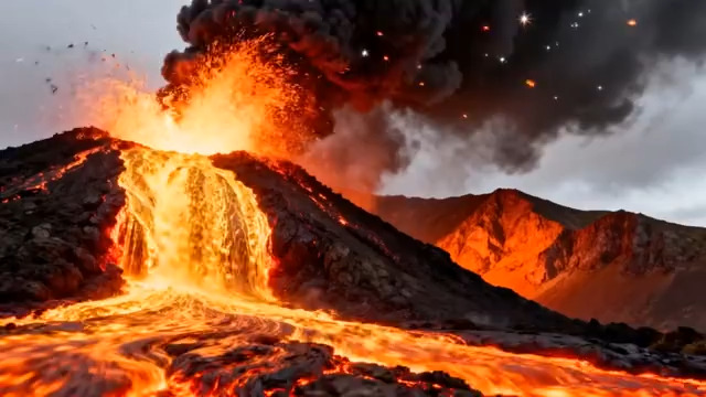  火山喷发岩浆流淌1012#横屏 	 