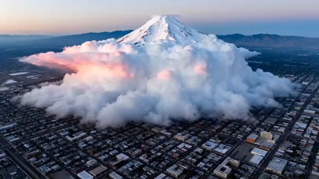  火山喷发城市云海航拍1010#横屏 	 - 
