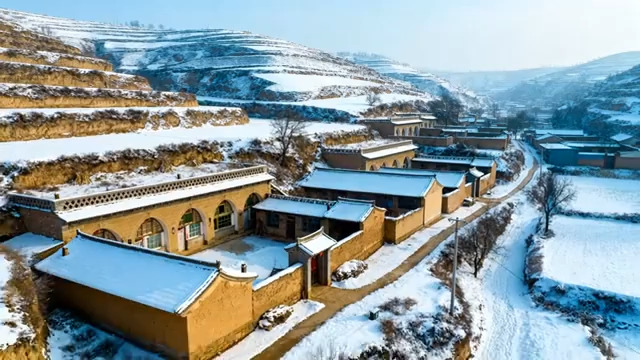  黄土高原雪后窑洞风光993#横屏 	 