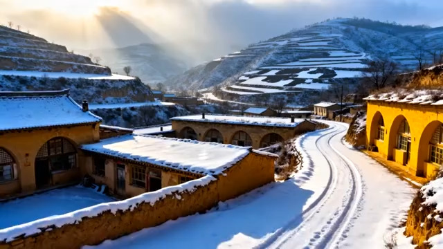  黄土高原雪景风光994#横屏 	 