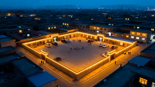  黄昏时分的方形广场航拍983#横屏 	 