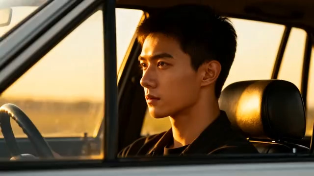  黄昏驾车的年轻男性侧脸981#横屏 	 