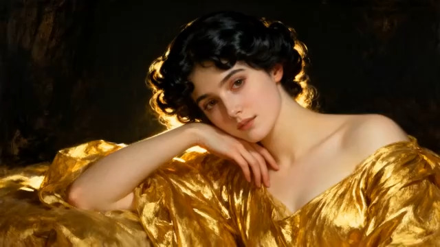  金色礼服女子肖像1160#横屏 	 