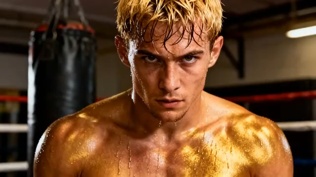  金色肌肉男拳击训练特写1154#横屏 	 