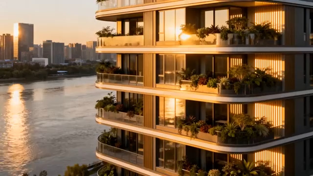  江景现代公寓日落时分1087#横屏 	 