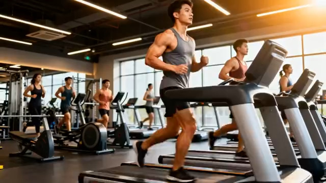  健身房男子跑步锻炼1074#横屏 	 