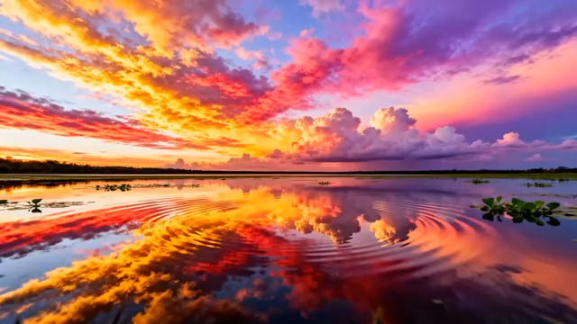  湖面晚霞云彩延时摄影950#横屏 	 