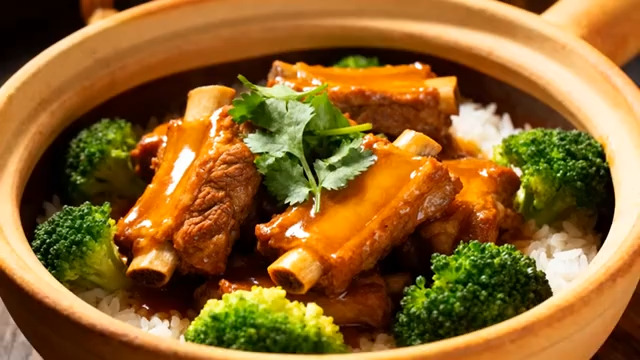  红烧排骨饭美食特写917#横屏 	 