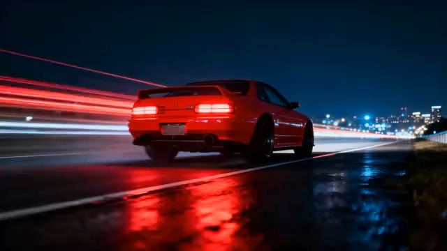  红色跑车雨夜飞驰902#横屏 	 