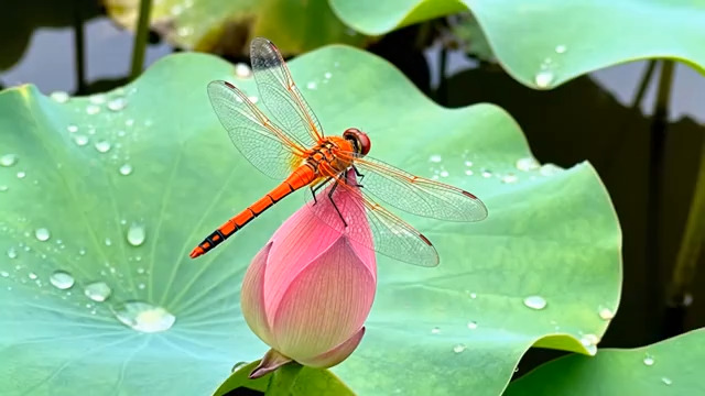  红蜻蜓立粉荷苞887#横屏 	 