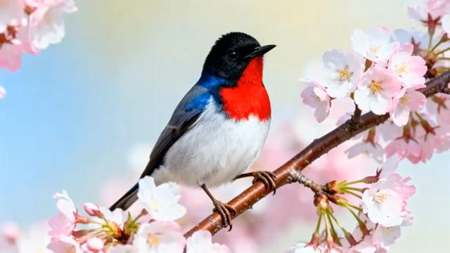  红喉小鸟樱花枝877#横屏 	 