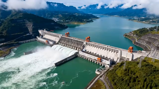  航拍三峡大坝泄洪壮观景象830#横屏 	 
