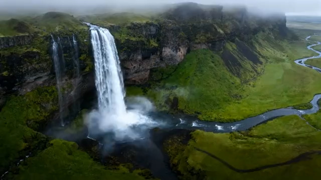  航拍山间瀑布水流景观833#横屏 	 