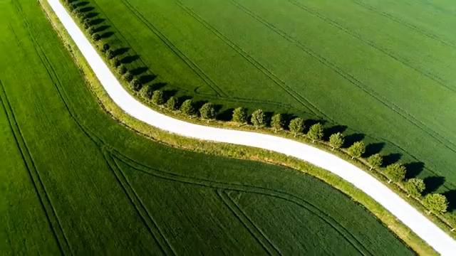  航拍绿色田野蜿蜒公路824#横屏 	 - 