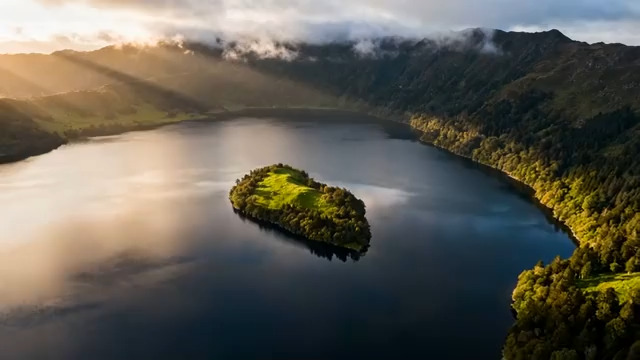  航拍湖心岛晨曦风光816#横屏 	 
