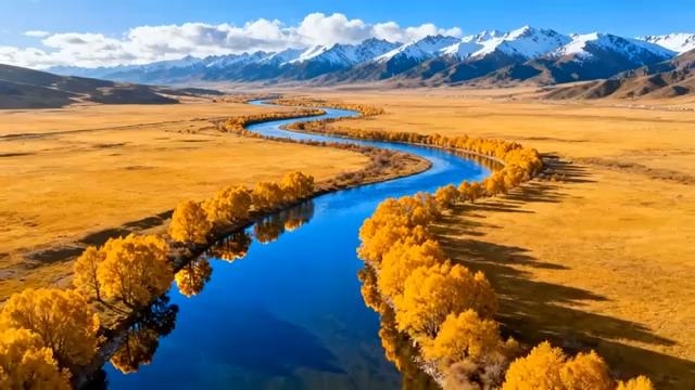  航拍金色草原蜿蜒河流818#横屏 	 