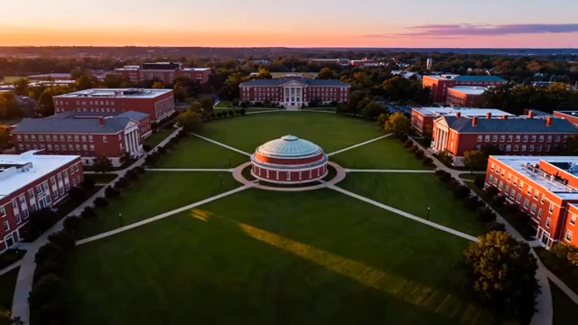  航拍大学黄昏建筑群808#横屏 	 