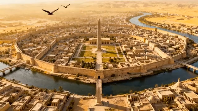  航拍古埃及城市遗址811#横屏 	 