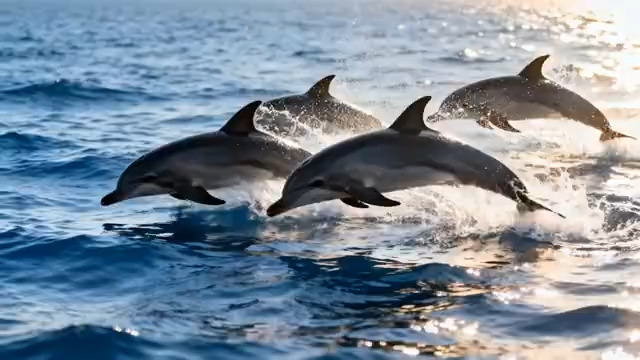  海豚群跃出海面瞬间802#横屏 	 