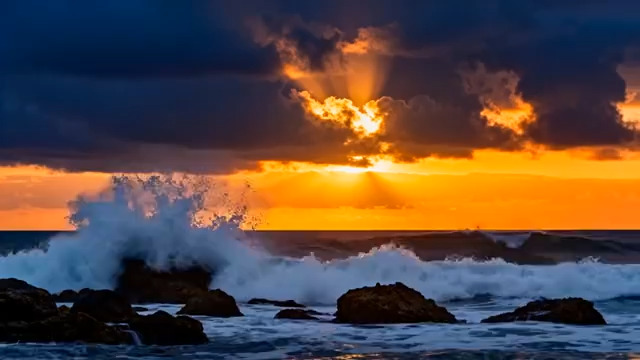  海上日落波浪翻滚799#横屏 	 