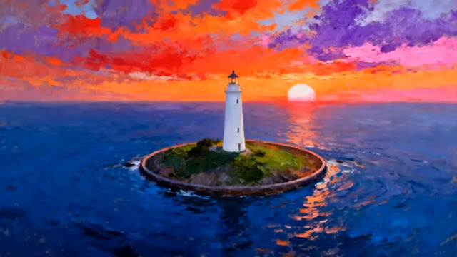  海上灯塔日落美景788#横屏 	 