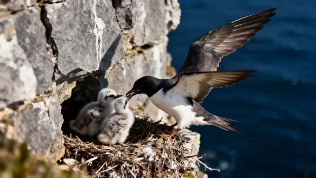  海鸟喂雏悬崖巢786#横屏 	 